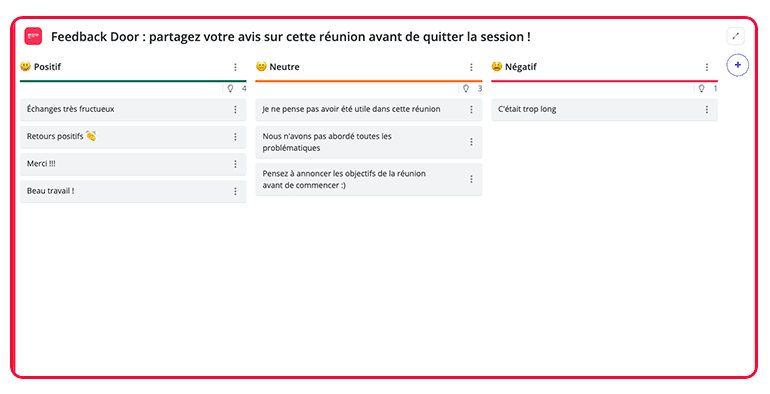 Feedback door : les commentaires sont utilisés pour améliorer les réunions