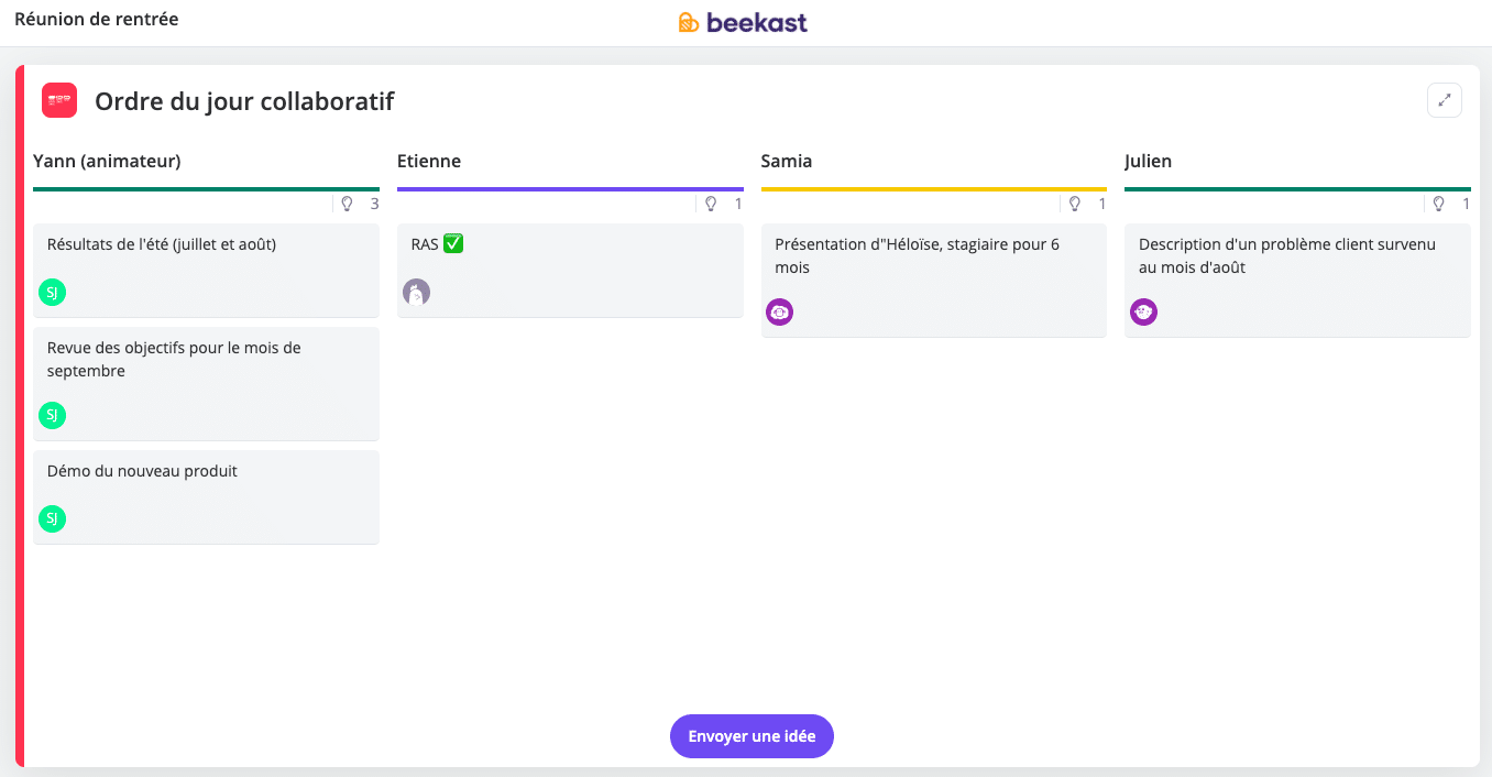 Modèle d’ordre du jour de réunion Beekast