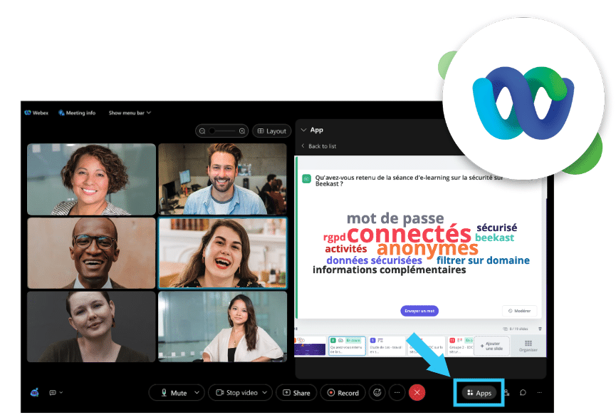 La visioconférence Webex est connectée à Beekast