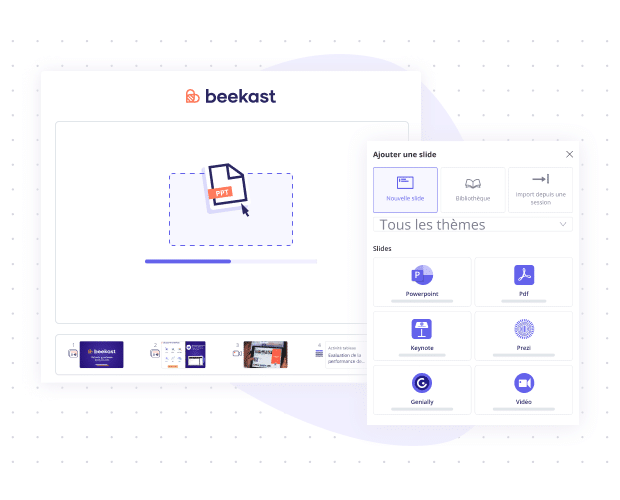 beekast interface where you can add your content (powerpoint presentation, google slides, etc)