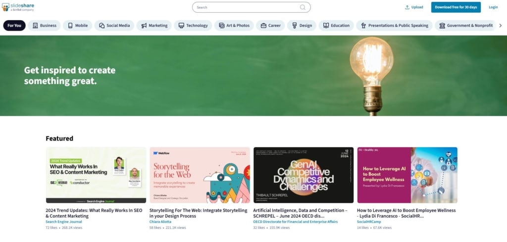 5. SlideShare- Meilleur service de diapositives en ligne