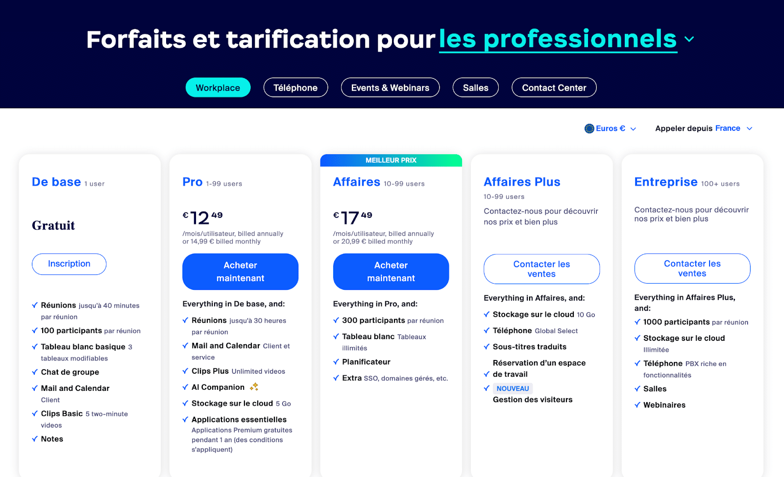 Tarifs et plans de Zoom